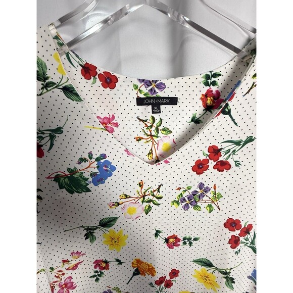 John Mark Floral Polkadot High Low Ruffle Sleeve Blouse Sz XL - Picture 4 of 6